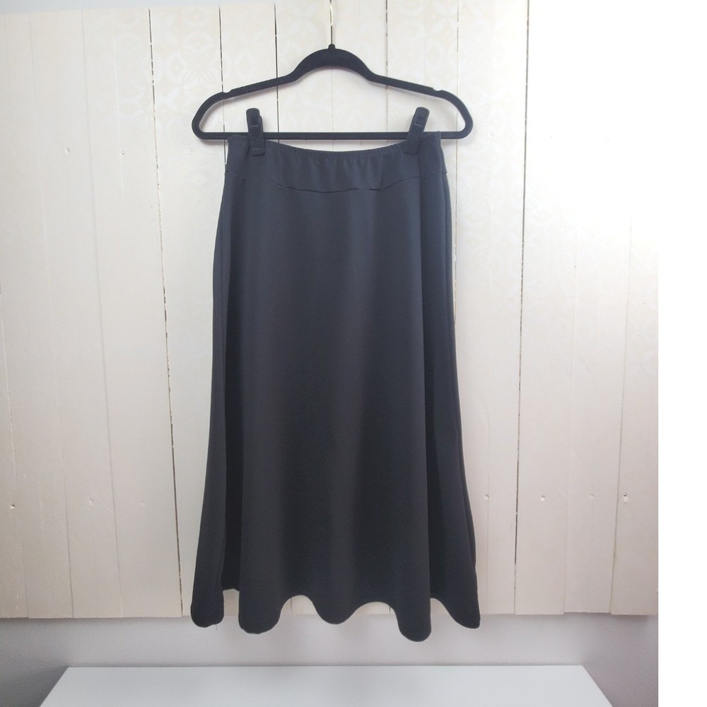 Double Take Black A-Line Midi Skirt Elastic Waist Solid Minimalist Office Wear
